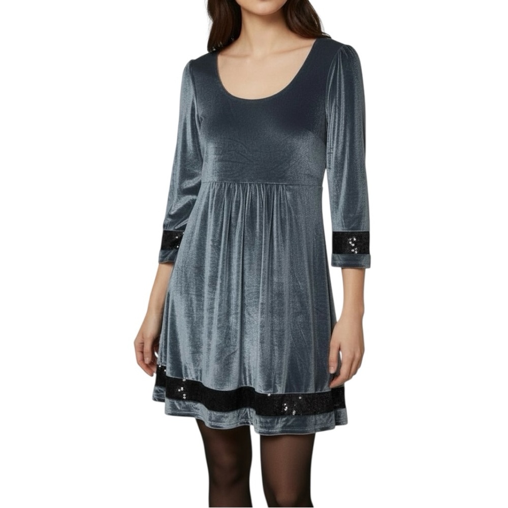 NWT Reborn Babydoll Style Velour Sequin Trim Mini Dress